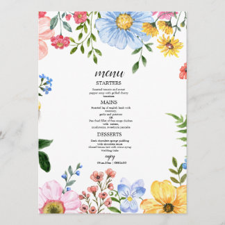 Menu Casamento Floral em Aquarela