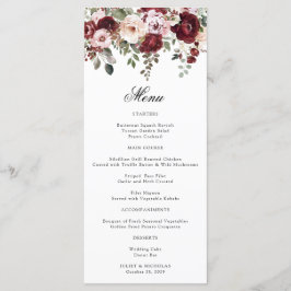 Menu Casamento Floral em Aquarela Burgundy e Blush Eleg