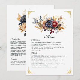 Menu Casamento Floral em Dourado, Azul Marinho e Burgun