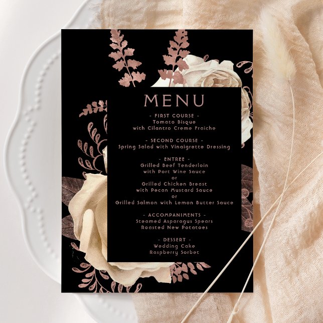 Menu Casamento Floral Escuro Temperamental Marfim Doura (Criador carregado)