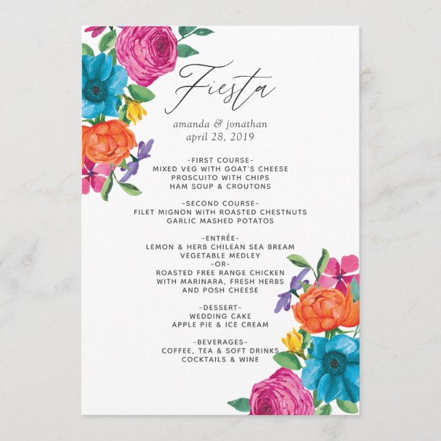 Menu Casamento Floral Fiesta Aquarela (Frente)