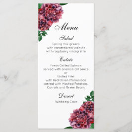Menu Casamento floral. Flor dahlias de aquarela