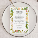 Menu Casamento floral floral de verão rústico de aquare<br><div class="desc">Um cardápio floral de água verde para o casamento rústico de verão.</div>