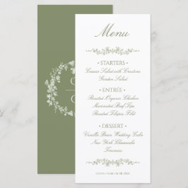 Menu Casamento Floral Francês Verde Sage Vintage Elegan