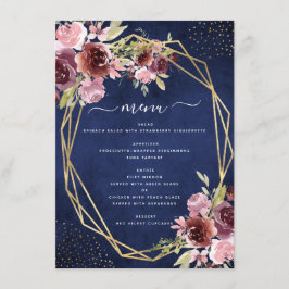 Menu Casamento Floral Geométrico Marinho Azul