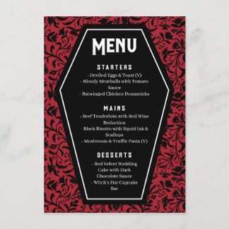 Menu Casamento Floral Gótico de Caixão Preto