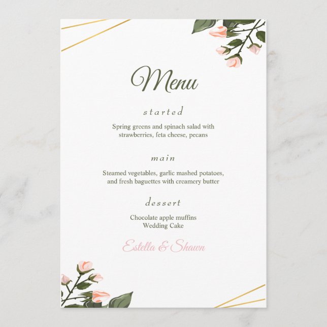 Menu Casamento Floral Menu Casamento Moderno (Frente)