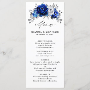 Menu Casamento Floral Metálico Real Blue Silver