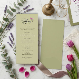 Menu Casamento Floral Minimalista Chic Verde Sage