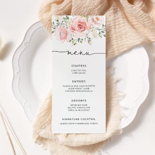 Menu Casamento floral minimalista de cor rosa-rosa