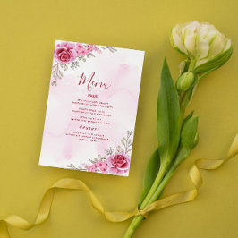 Menu Casamento Floral Minimalista em Dourado Rosa