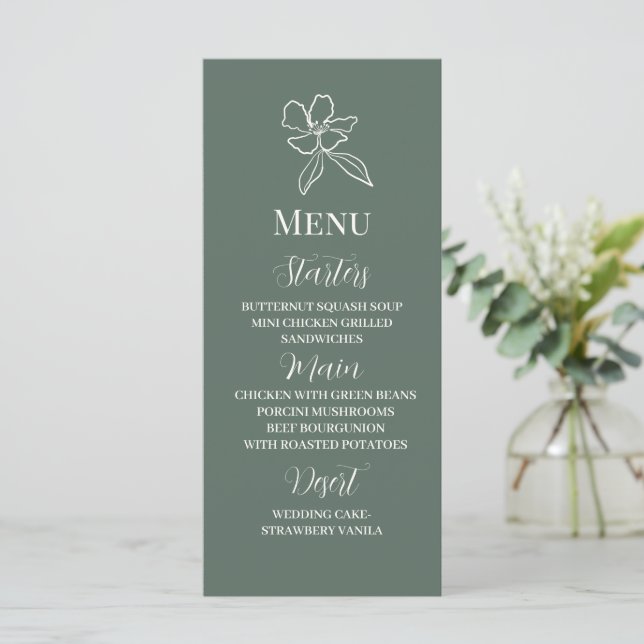 Menu Casamento Floral Mínimo Verde Florestal (Em pé/Frente)