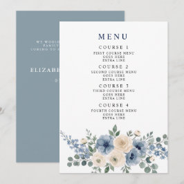 Menu Casamento Floral Moderno Azul Poeirento Marfim Beg