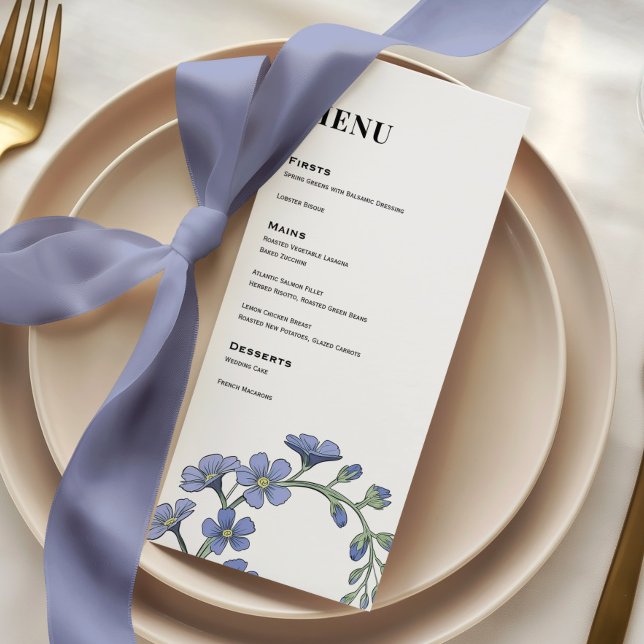 Menu Casamento Floral Moderno Azul Vinca Jantar (Criador carregado)