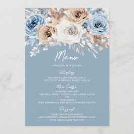 Menu Casamento Floral Moderno da Boêmia Branca e Azul