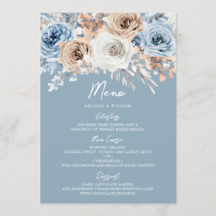 Menu Casamento Floral Moderno da Boêmia Branca e Azul