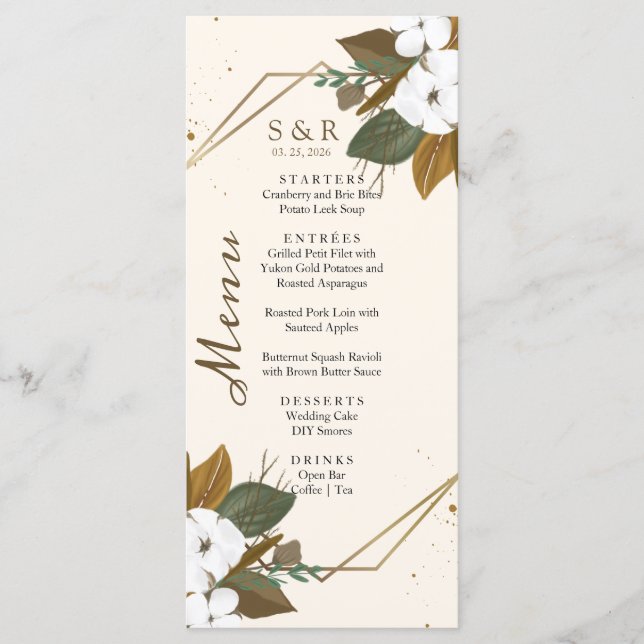 Menu Casamento Floral Moderno E Creme (Frente)