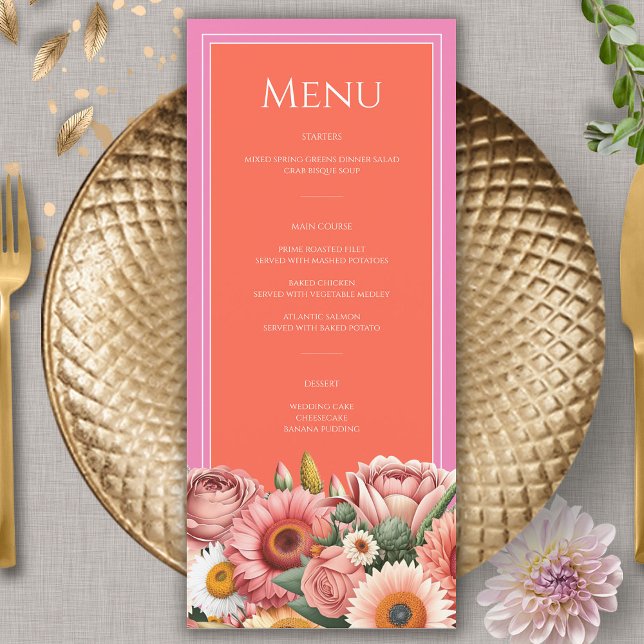 Menu Casamento Floral Moderno Laranja Laranja-Cor-de-So (Criador carregado)