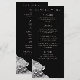 Menu Casamento Floral Moderno Preto e Branco-