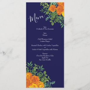Menu Casamento Floral Moderno Rosa Azul e Laranja
