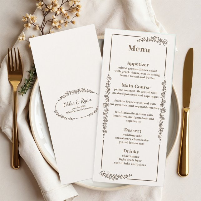 Menu Casamento Floral Monocromático Russo (Criador carregado)