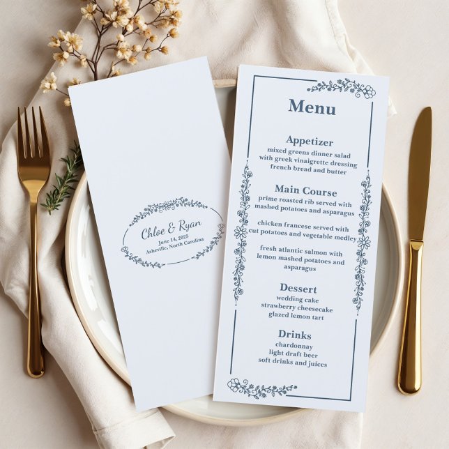 Menu Casamento Floral Monocromático Russo (Criador carregado)
