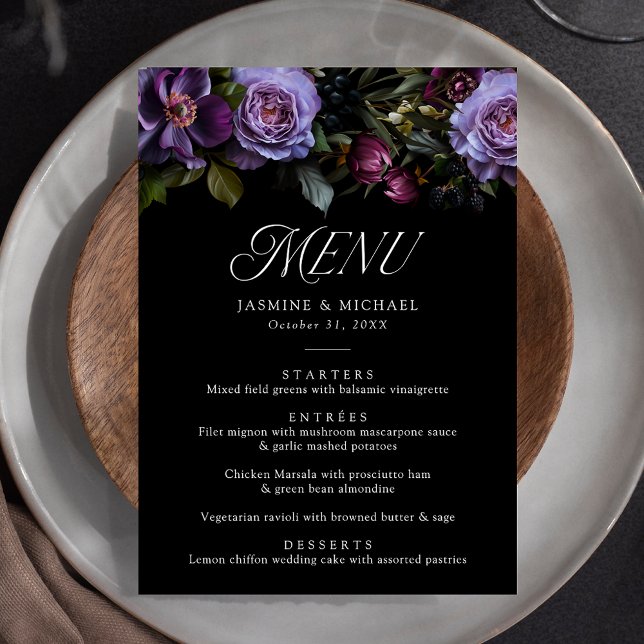Menu Casamento Floral Moody Gothic (Criador carregado)