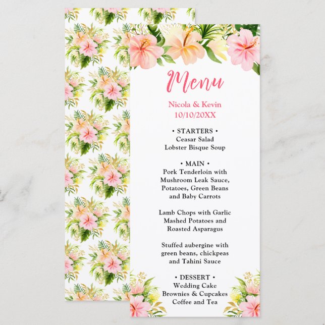 Menu Casamento Floral na Selva Tropical (Frente/Verso)
