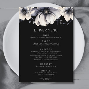 Menu Casamento Floral Negro Elegante Moderno