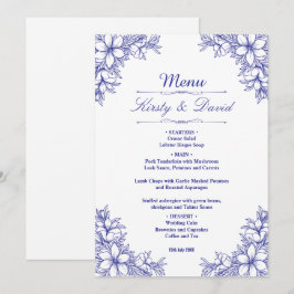 Menu Casamento Floral Ornamentado Azul
