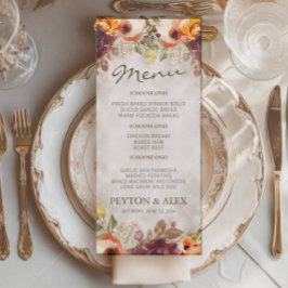 Menu Casamento Floral Outono Laranja Borgonha