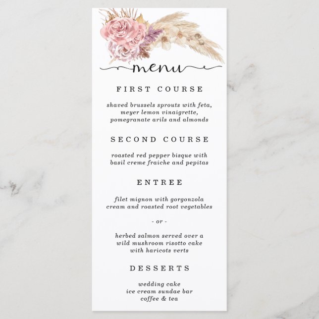 Menu Casamento Floral Pampas Grass (Frente)