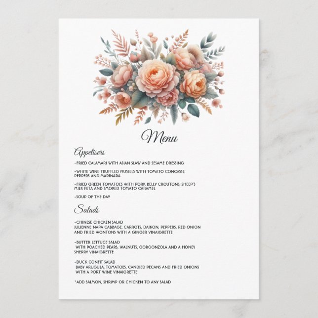 Menu Casamento Floral Peach Fuzz (Frente)