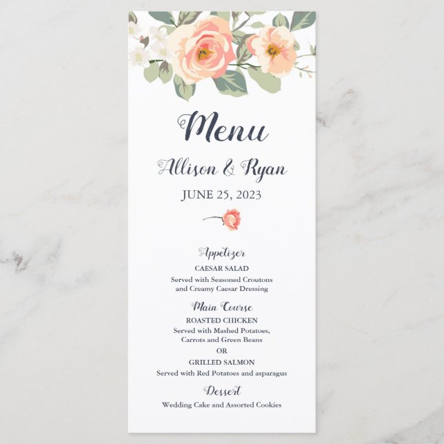 Menu Casamento Floral Perfeito Peach (Frente)