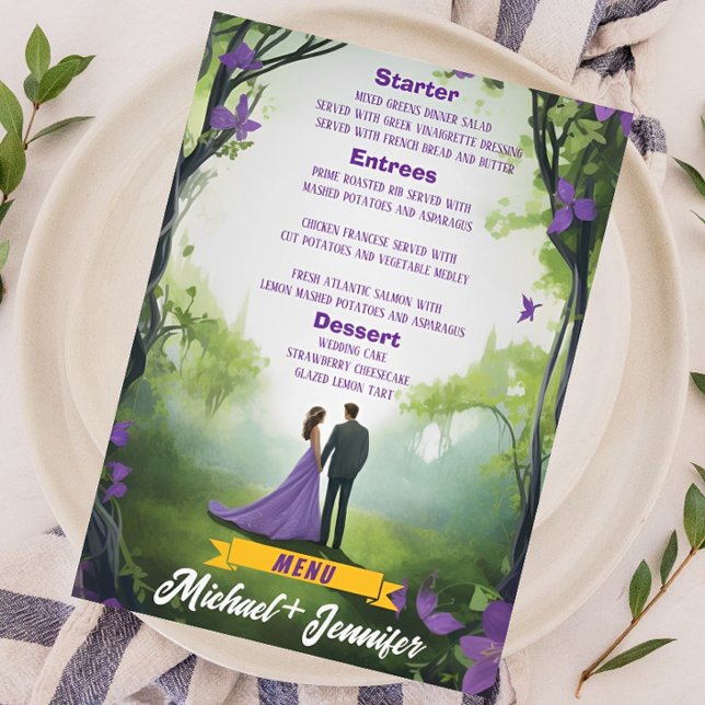 Menu Casamento Floral Personalizável da Floresta Roxa E (Criador carregado)