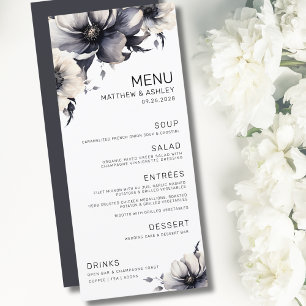 Menu Casamento Floral Preto e Branco Moderno e Elegante