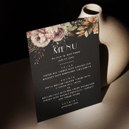Menu Casamento Floral Preto Elegante | Boho Outono Escu