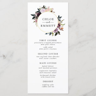 Menu Casamento Floral Púrpura Cor de Água Rosa