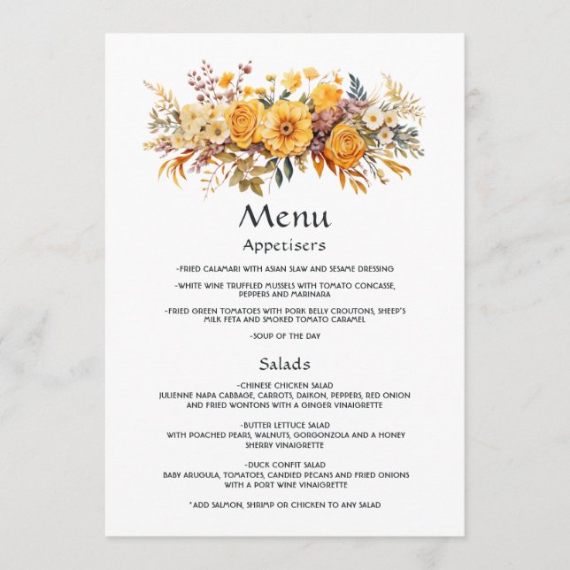 Menu Casamento Floral Relógio de Sol (Frente)