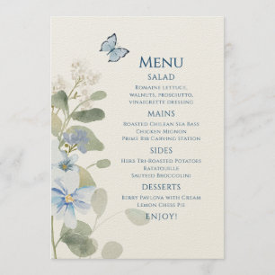 Menu Casamento Floral Romântico de Molas Azuis Azuis