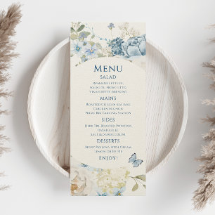 Menu Casamento Floral Romântico de Molas Azuis Azuis