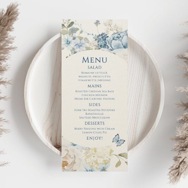 Menu Casamento Floral Romântico de Molas Azuis Azuis (Criador carregado)