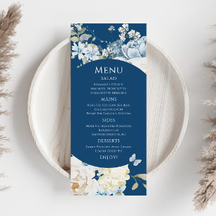 Menu Casamento Floral Romântico de Molas Azuis Azuis