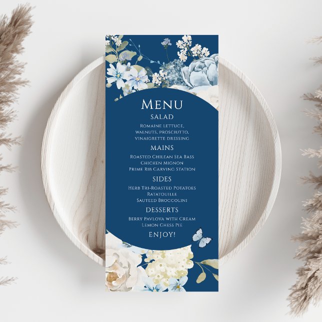 Menu Casamento Floral Romântico de Molas Azuis Azuis (Criador carregado)