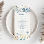 Menu Casamento Floral Romântico de Molas Azuis Azuis<br><div class="desc">Romântico Dusty Blue Watercolor Floral Wedding Menu inclui celeste azul empoeirado e flores delfinium com eucalipto verde acentuado com borboletas. Adicione o texto personalizado no script elegante moderno.Veja a coleção. Projetado para você pelo Evco Studio www.zazzle.com/store/evcostudio</div>