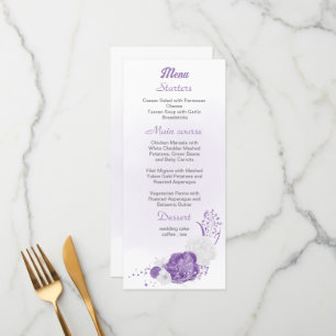 Menu casamento floral romântico e roxo branco