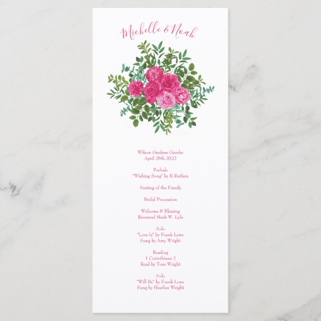 Menu Casamento Floral Rosa Brilhante (Frente)