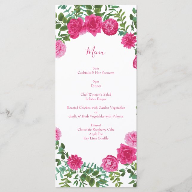 Menu Casamento Floral Rosa Brilhante (Frente)