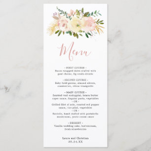 Menu Casamento Floral Rosa Corado Elegante