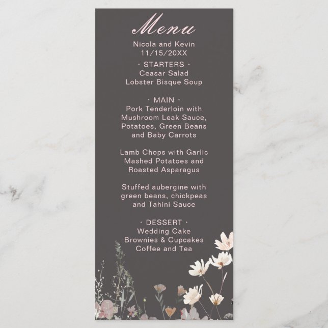 Menu Casamento Floral Rosa de Primavera de Flores Silve (Frente)